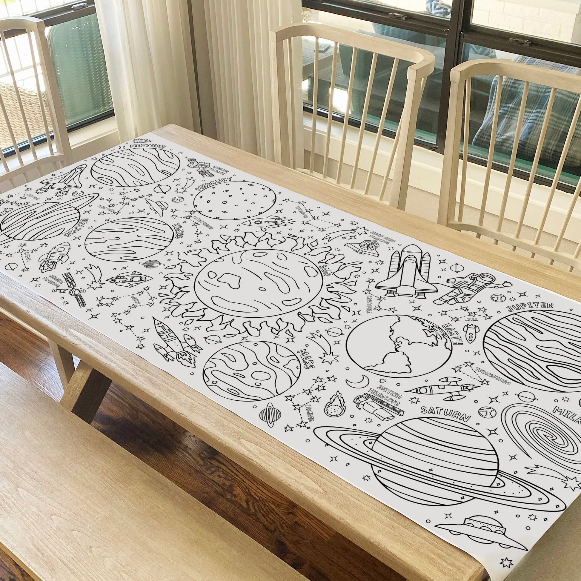 Tiny Expressions Outer Space Giant Coloring Poster for Kids - 30" x 72" Jumbo Paper Banner or Table Cover for School Parties - Large Pages