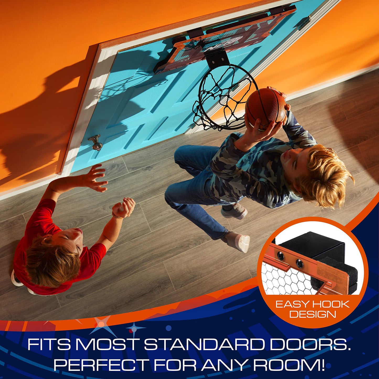 NERF Pro Hoop Kids Basketball Hoop Set - Mini Set with Mini NERF Basketball - Steel Rim Great for Dunking - Over The Door