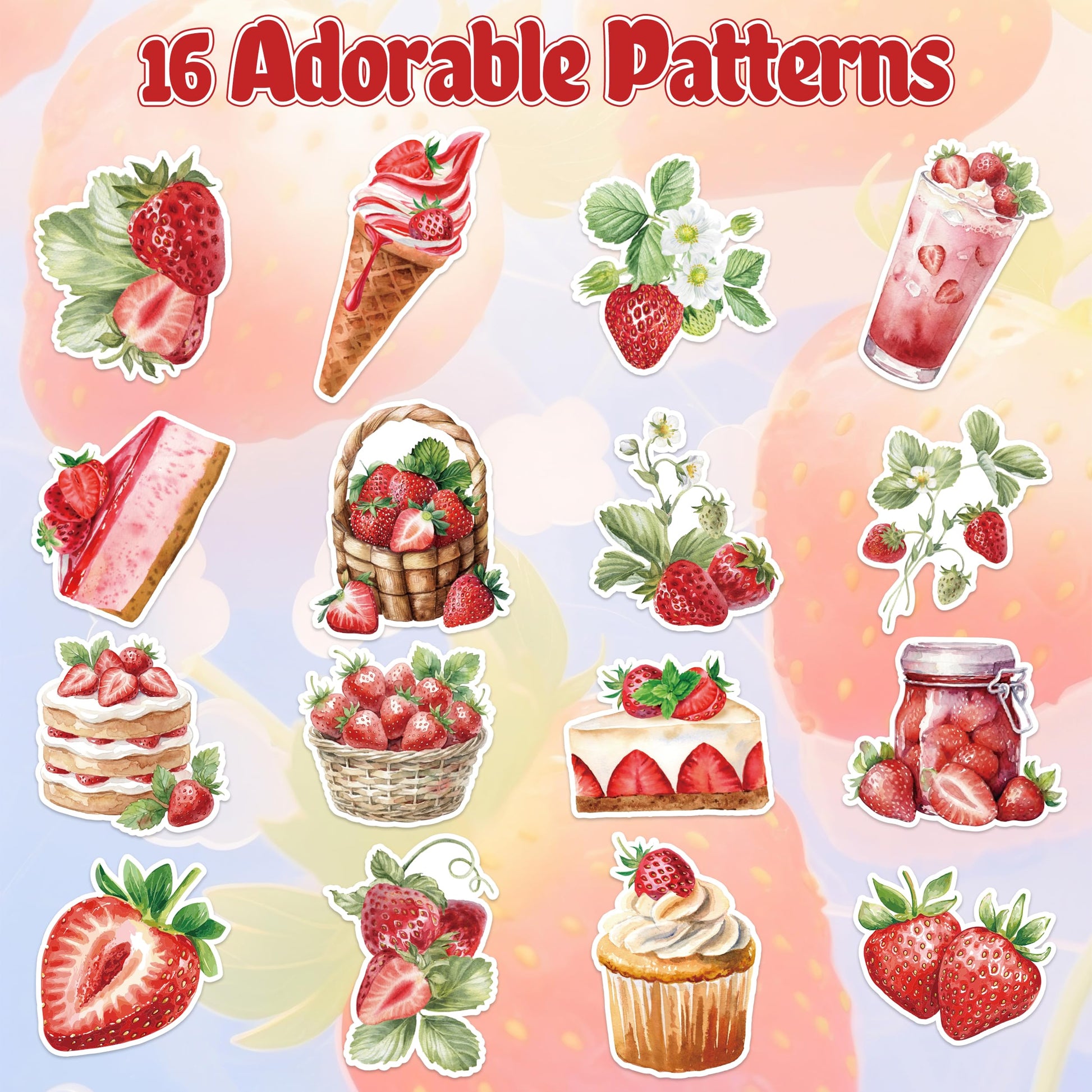 Summer Strawberry Roll Sticker for Kids- 1000Pcs Strawberry Decals in 2 Rolls, Summer Fruits Ice Cream Cake Drink Dessert Vinyl Stickers for Birthday