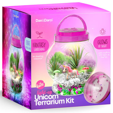Dan&Darci Light-Up Unicorn Terrarium Kit for Kids - Kid Birthday Gifts - Best Unicorn Toys & Activities Kits Presents - Arts & Crafts for Girls & Boys
