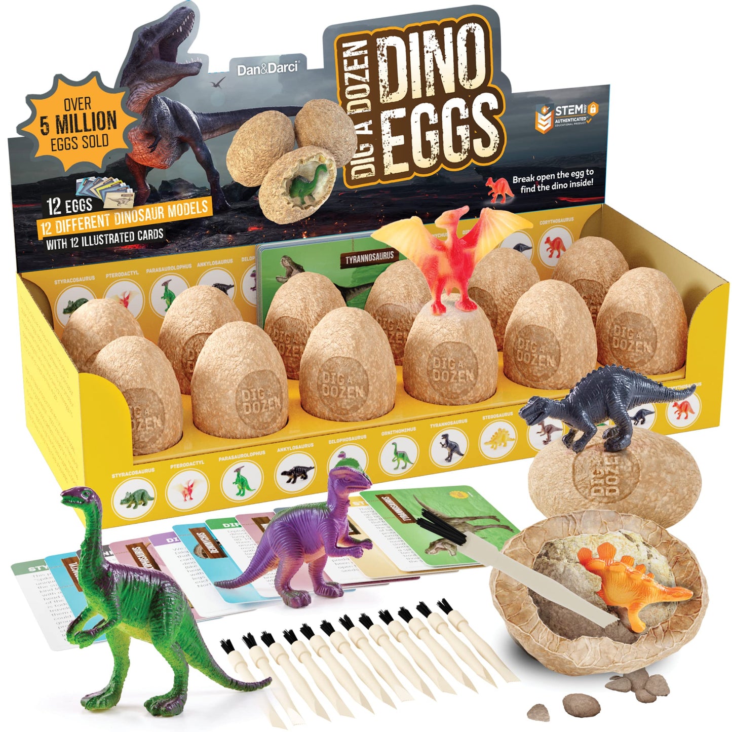 Dan&Darci Dig a Dozen Dino Egg Kit for Kids - Basket Stuffers - Dinosaur Toys Gift 3-12 Year Old - 12 Eggs & Surprise Dinosaurs - Science STEM