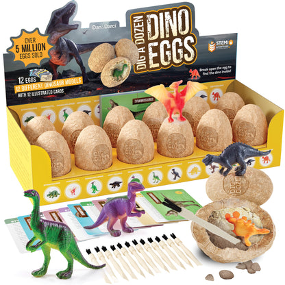 Dan&Darci Dig a Dozen Dino Egg Kit for Kids - Basket Stuffers - Dinosaur Toys Gift 3-12 Year Old - 12 Eggs & Surprise Dinosaurs - Science STEM
