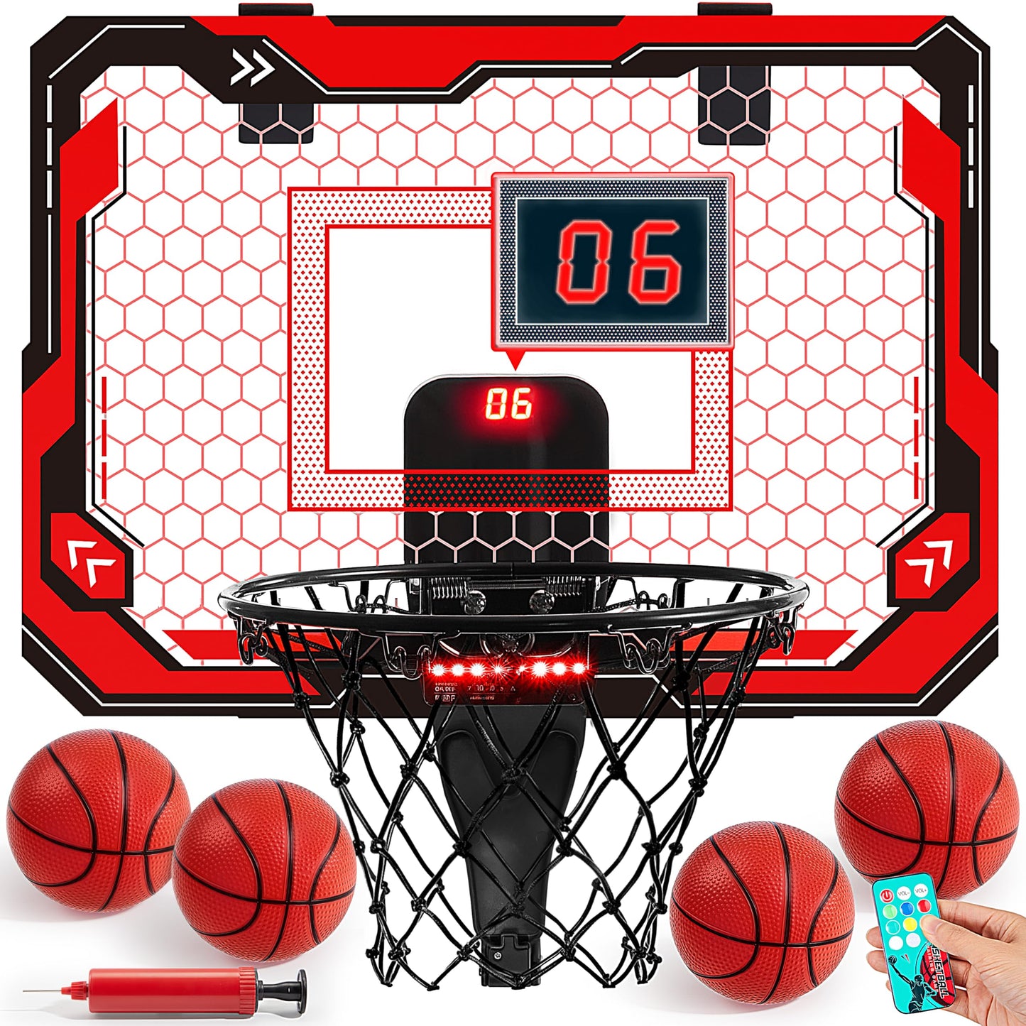 SYNCFUN Mini Basketball Hoop Over The Door, LED Indoor Basketball Hoop for Kids with Scoreboard & 4 Balls, Basket Ball Game Toys Gifts for Boys Ages 3