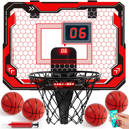 SYNCFUN Mini Basketball Hoop Over The Door, LED Indoor Basketball Hoop for Kids with Scoreboard & 4 Balls, Basket Ball Game Toys Gifts for Boys Ages 3