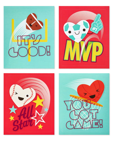 American Greetings Valentines Day Cards for Kids Classroom with Stickers, Sports (40-Count)