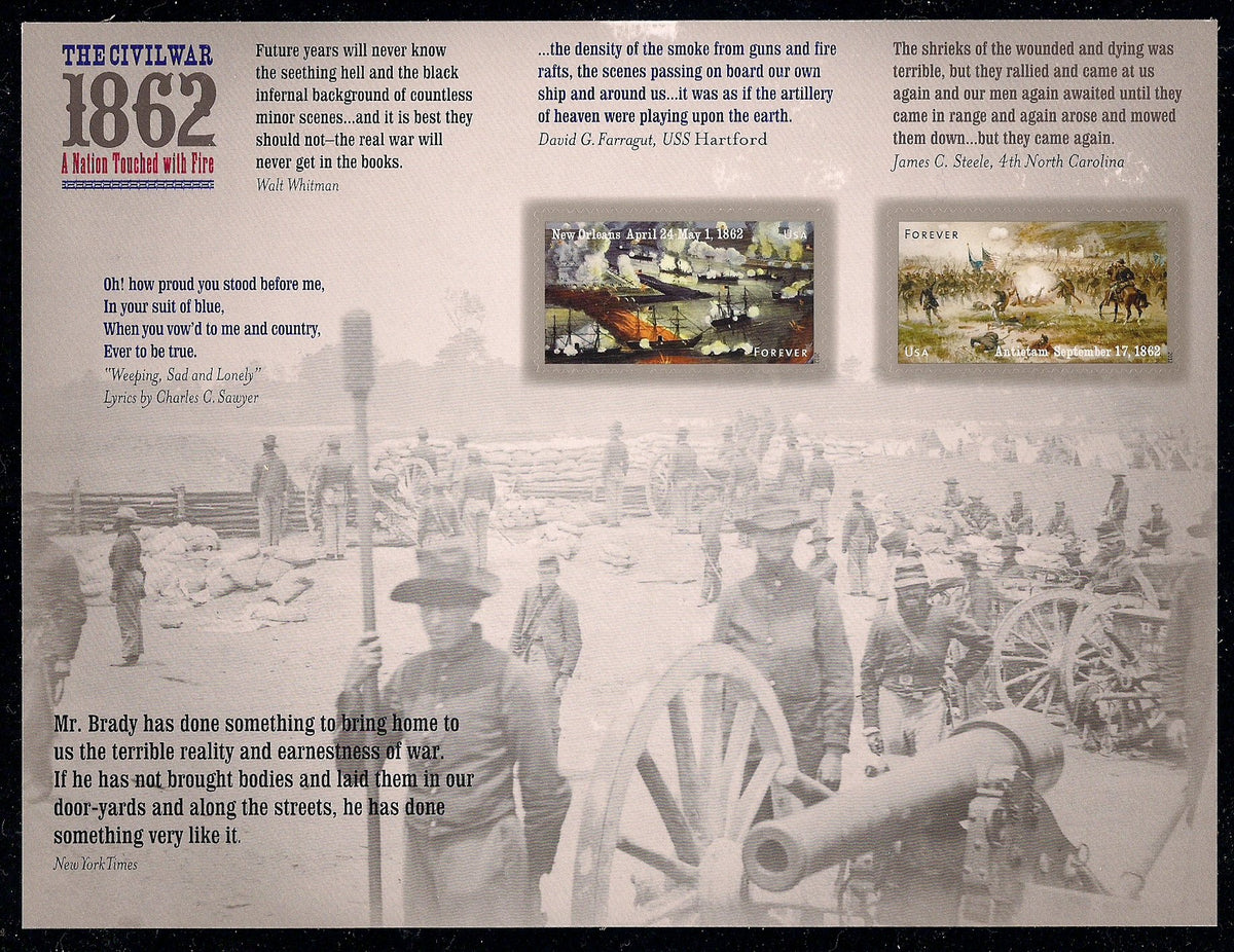 The Civil War 1862 A Nation Touched with Fire (Sheet of 12) New Orleans & Antietam War Between The States First-Class Mail Forever Postage Stamps 2012
