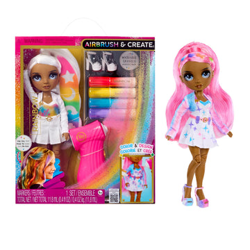 Rainbow High Air Brush & Create DIY Fashion Doll with Airbrush Marker Kit, Washable Rainbow Markers, Long Hair, Grey Eyes, Color, Create, Play, Rinse