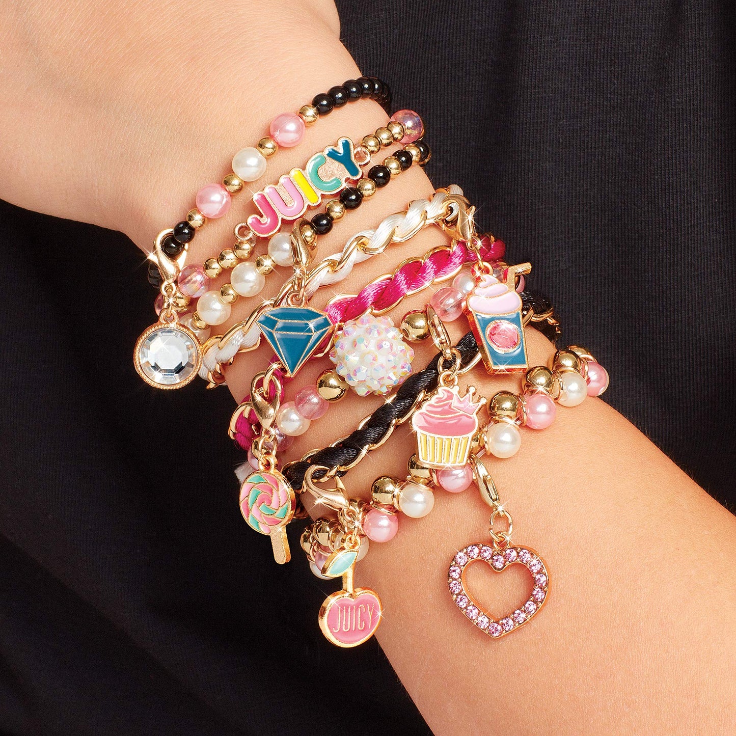 Make It Real - Juicy Couture Pink and Precious Bracelets - DIY Charm Bracelet Making Kit - Friendship Bracelet Kit with Charms, Beads & Cords - Arts