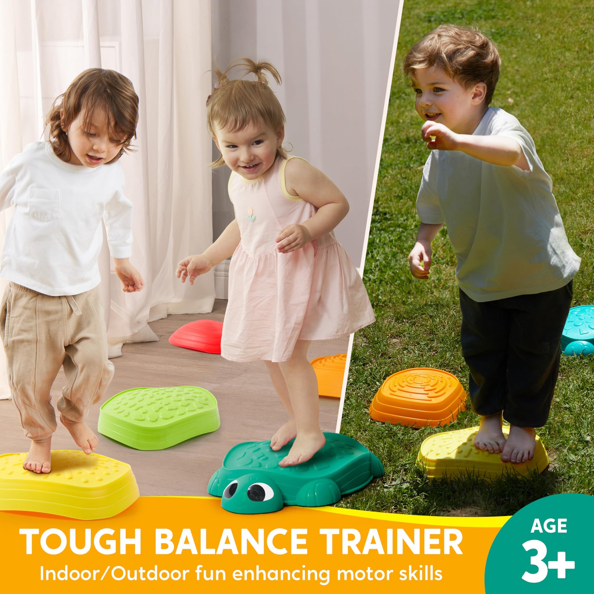 JOYIN 5 Pcs Turtle Balance Stepping Stones, Kids Turtle Path Jumping Stones, Child Obstacle Course Coordination Game Toys Indoor or Outdoor Play