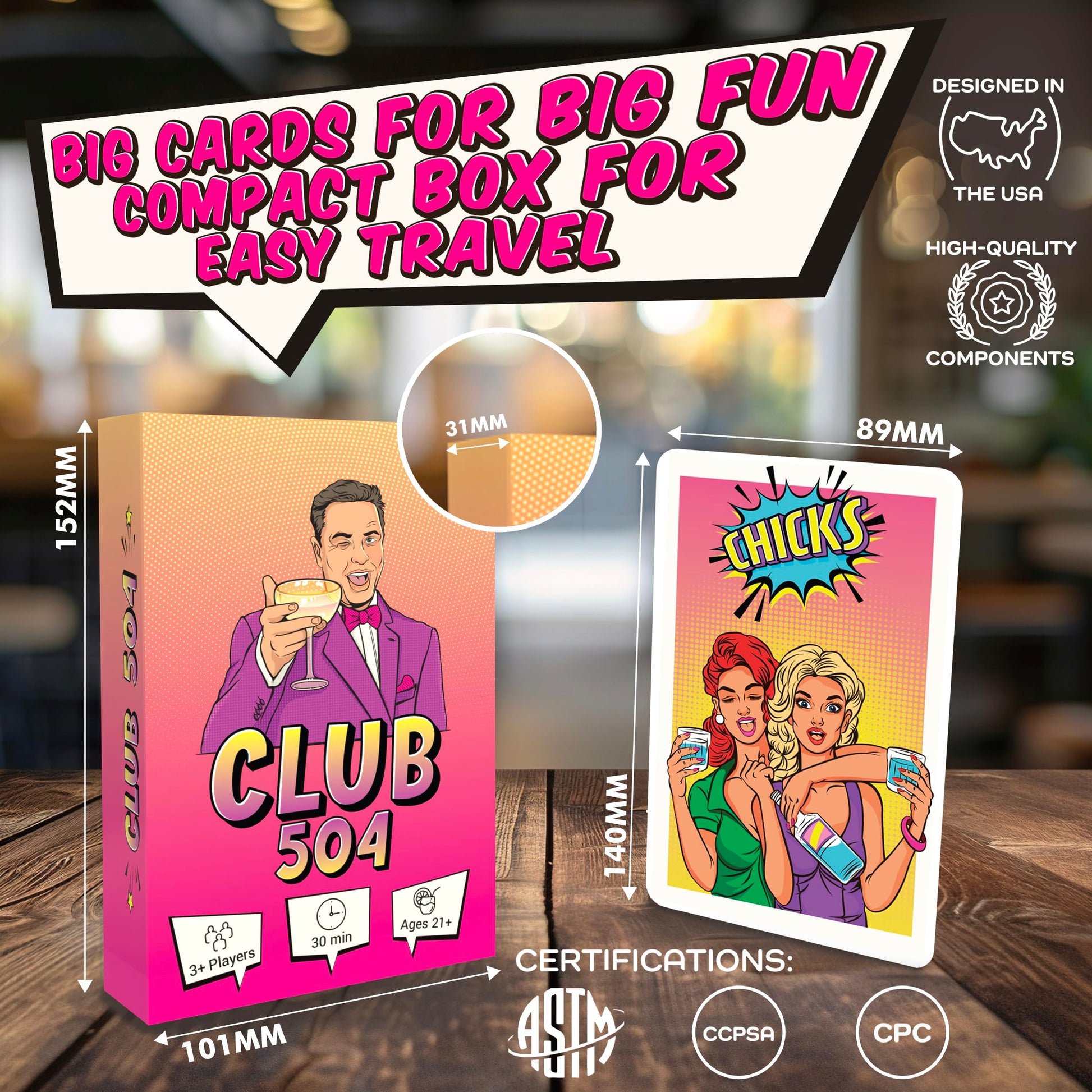 Club 504: A Twist on King’s Cup | Stylish Drinking Card Game for Adults | 47 Waterproof Cards for Parties, 21st Birthdays, and Social Gatherings |