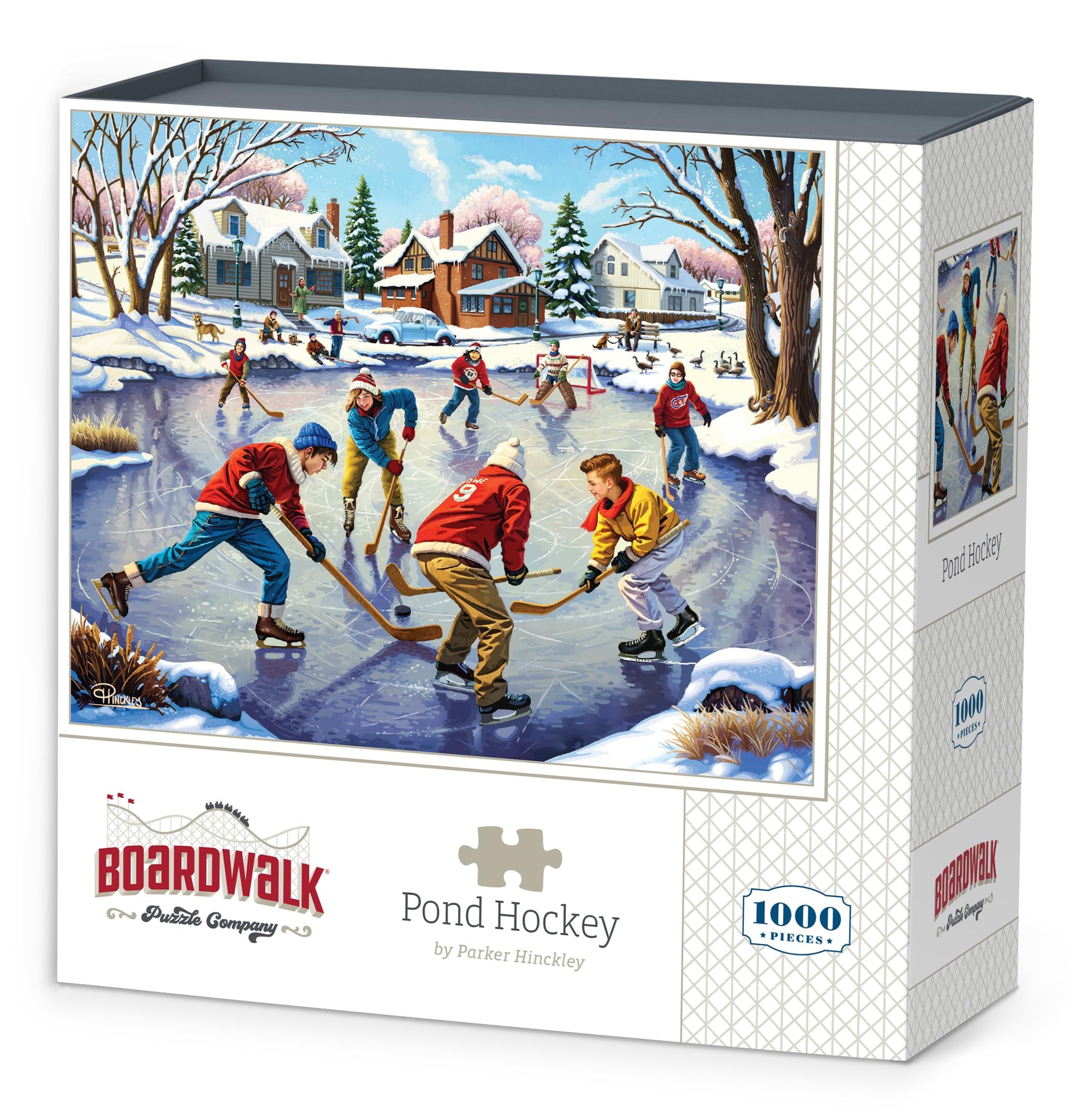 Boardwalk Pond Hockey 1000 Piece Jigsaw Puzzle Winter Sports Family Puzzles with Premium Box, Gift for Adults and Family 19"x26"