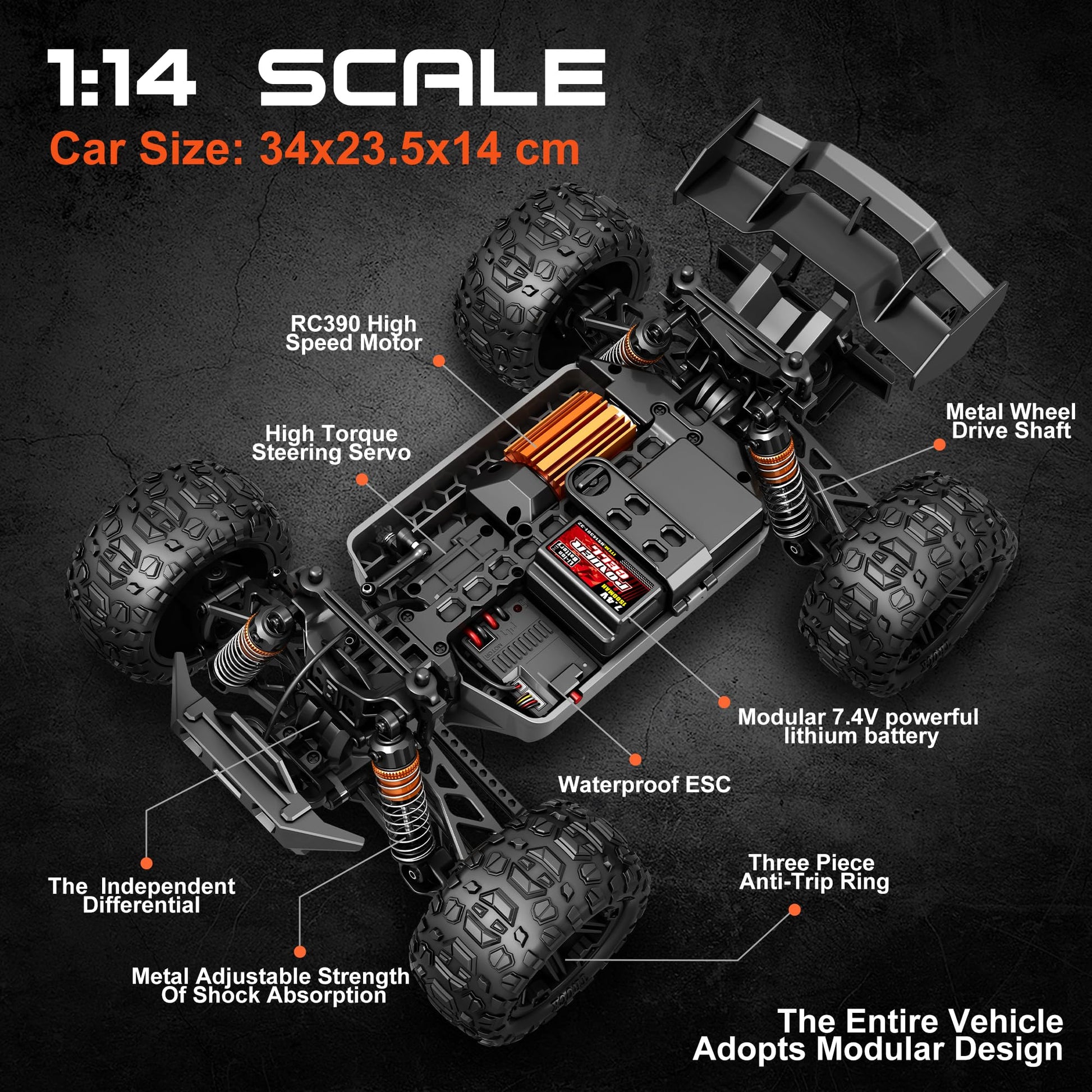 X-TMAGA 1:14 Scale All Terrain RC Cars for Adults & Boys (HS14323), Max Fast 40+ KPH, 4WD Off-Road RC Truck for Snow & Sand & Mud, 4X4 Waterproof