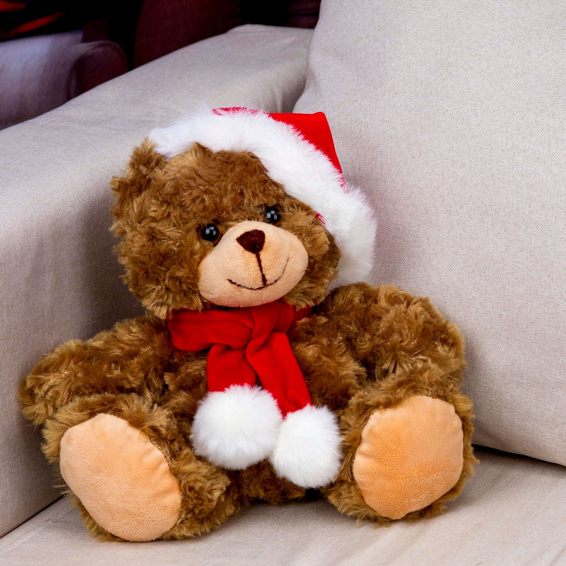 Plushland Adorable Soft and Hairy Santa Teddy Bear, Stuffed Animal Holiday Toys Christmas Accessories - A Perfect Toy Gift for Kids (6 Inches, Xmas