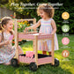 ROBOTIME Kids Gardening Tools with Cart Wheelbarrow - Wooden Outdoor Garden Toys Set with Watering Can, Shovel, Hand Rake & Plant Labels, Outdoor