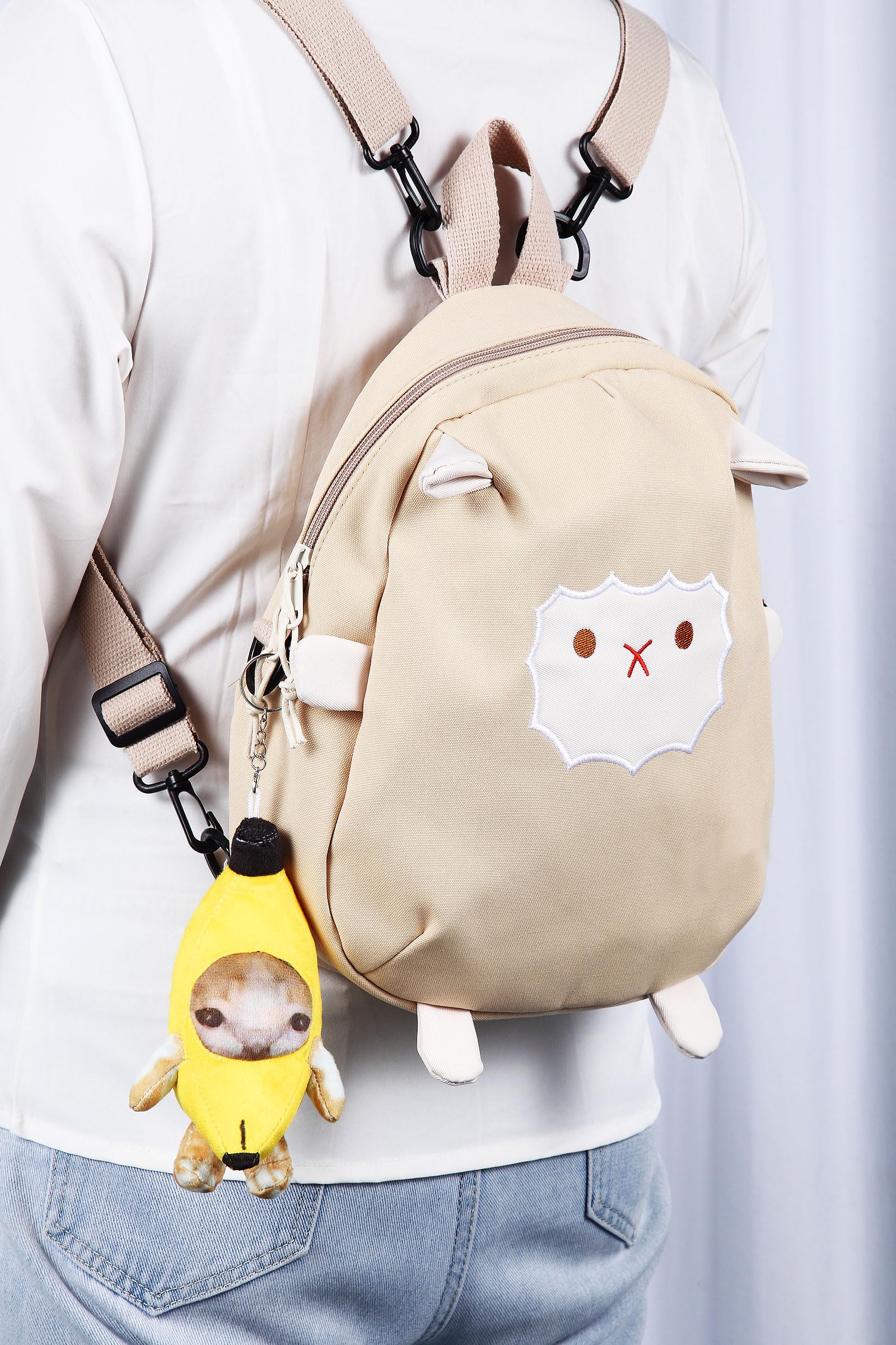 COSWHO Crying Banana Cat Plush Keychain Bag Charms, Happy