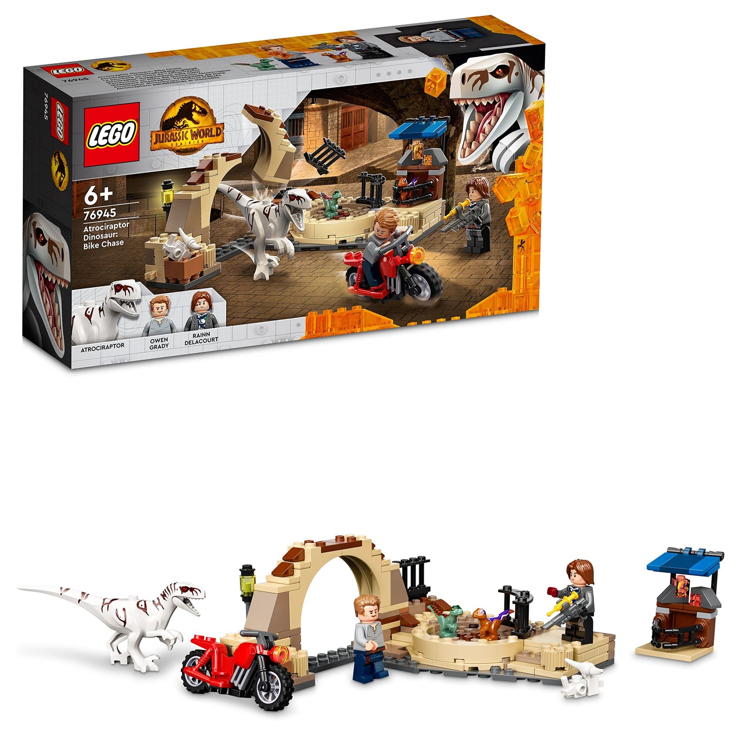LEGO 76945 Jurassic World Atrociraptor: Motorcycle Chase, Set of 3 Dinosaur Figures and Toy Motorcycle for Children from 6 Years