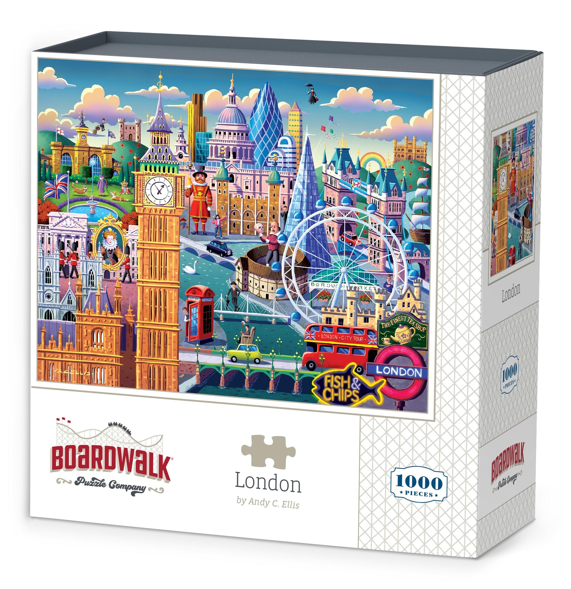 Boardwalk London 1000 Piece Jigsaw Puzzle Famous England Travel Puzzles with Premium Box, Gift for Adults and Family 19"x26"