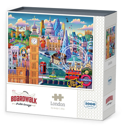 Boardwalk London 1000 Piece Jigsaw Puzzle Famous England Travel Puzzles with Premium Box, Gift for Adults and Family 19"x26"