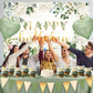 Happy Birthday Decorations For Women Men,Birthday Backdrop,Banner Balloons,Table Cloth,Paper pom poms Party Supplies for Girls Boys (Sage Green)