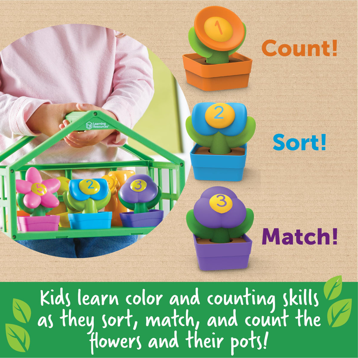 Learning Resources Growing Greenhouse Color & Number Playset - 12 Pieces, Ages 18 Months +, Preschool Activities, Toddler Montessori Toys, Gifts
