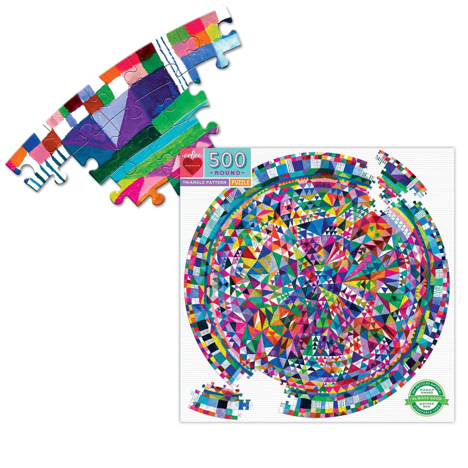 eeBoo: Piece and Love Triangle Pattern 500 Piece Round Circle Jigsaw Puzzle, Jigsaw Puzzle for Adults and Families, Includes Glossy and Sturdy Pieces
