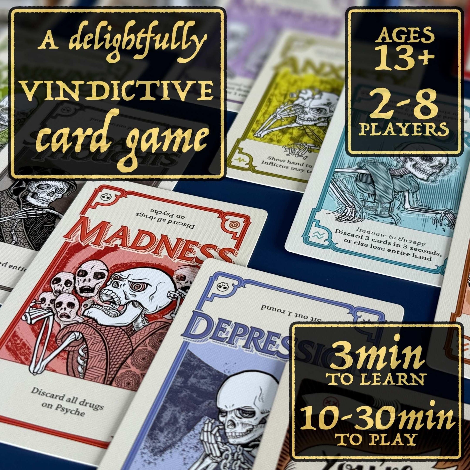 Pillbox Games Side Effects | Strategic Take that Card Game of Therapy, Medication, Disorder Cards & Chaotic Interaction | Stylish Art Game for 2-8