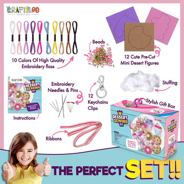 12 Pre-Cut Mini Treats Dessert Fun Kids Sewing Kit for Kids Ages 8-12 Children Beginners Sewing kit Kid Crafts Make Your Own Felt Pillow Plush Craft