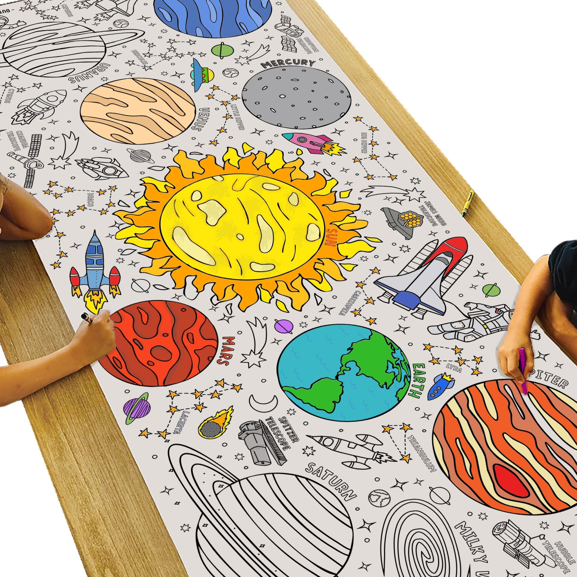 Tiny Expressions Outer Space Giant Coloring Poster for Kids - 30" x 72" Jumbo Paper Banner or Table Cover for School Parties - Large Pages