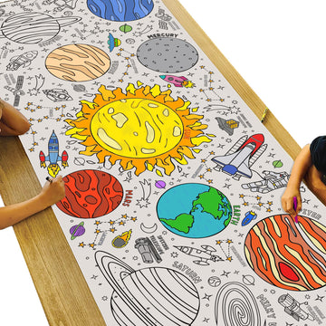 Tiny Expressions Outer Space Giant Coloring Poster for Kids - 30" x 72" Jumbo Paper Banner or Table Cover for School Parties - Large Pages