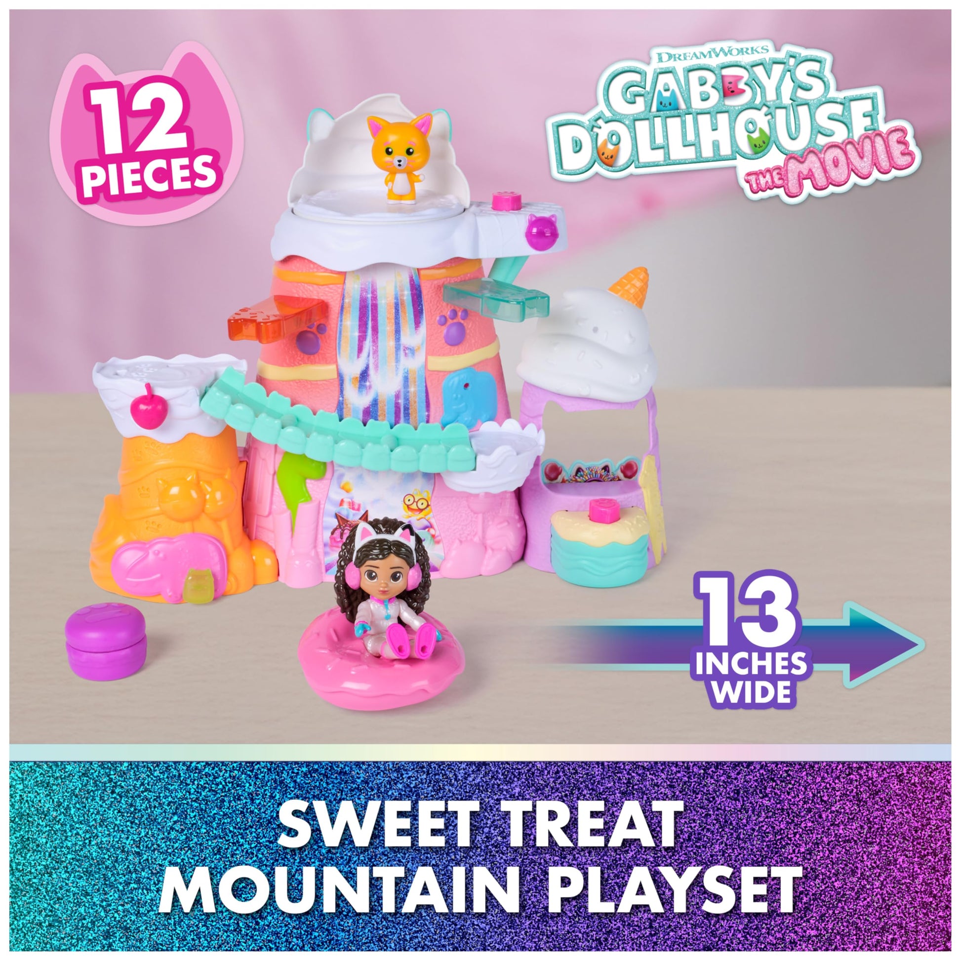 Gabby's Dollhouse: The Movie - Icing Mountains Playset, 12-Piece Playset with Gabby Figure, Leopold & Dollhouse Accessories, for Children Aged 3