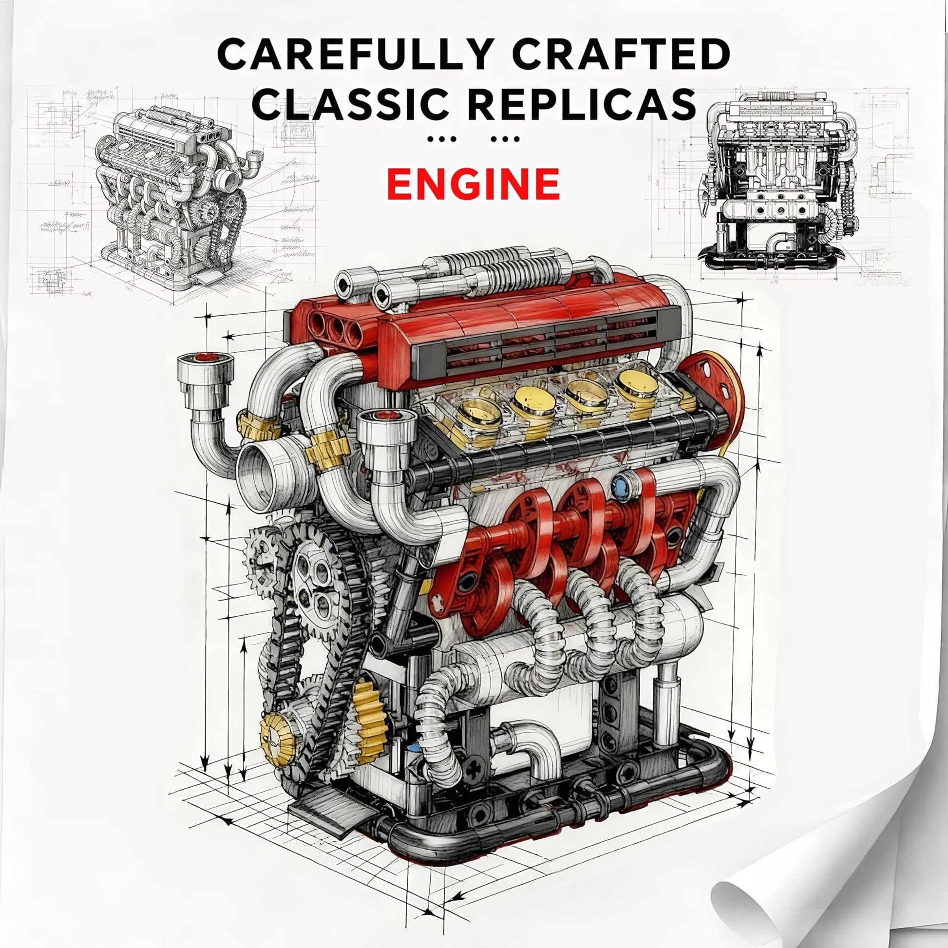 HXBIU Small V8 Engine Model Kit that Runs- 538-Piece Mini Engine Building Set with Rechargeable Electric Motor, Finely Crafted Parts, STEM DIY Technic