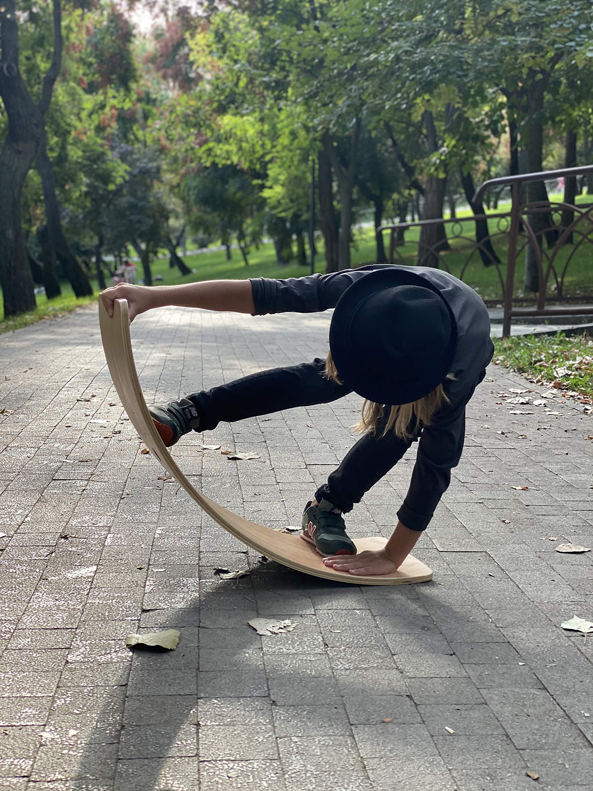 NUTTY TOYS Montessori Wooden Wobble Board for Kids & Adults - 35" 100% Natural Wood Balance Board Toddler Balancing Toy Unique Boy & Girl Open Ended