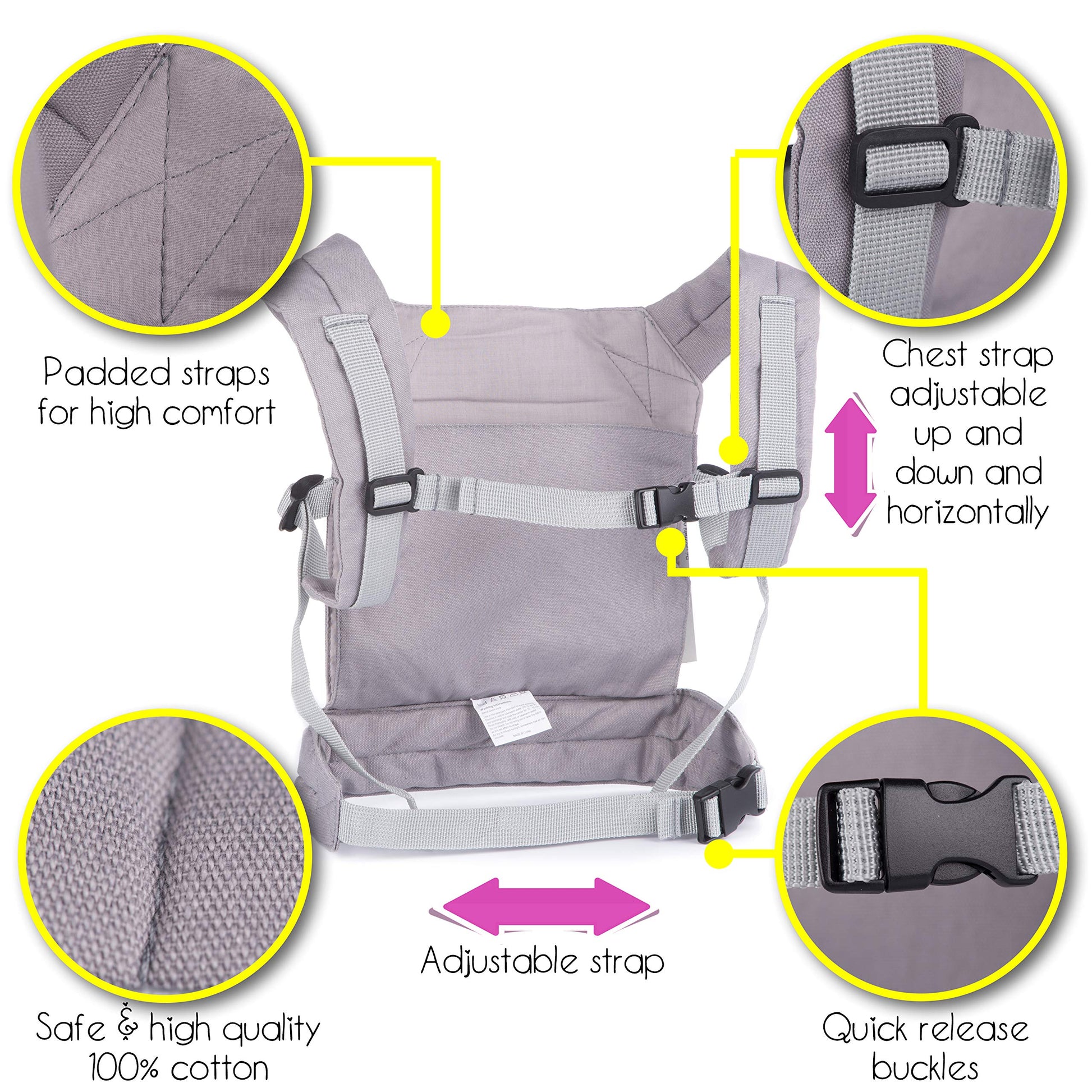 HappyVk-Baby Doll Carrier-Doll Carrier Front Back for Little Girls-Grey Unicorn