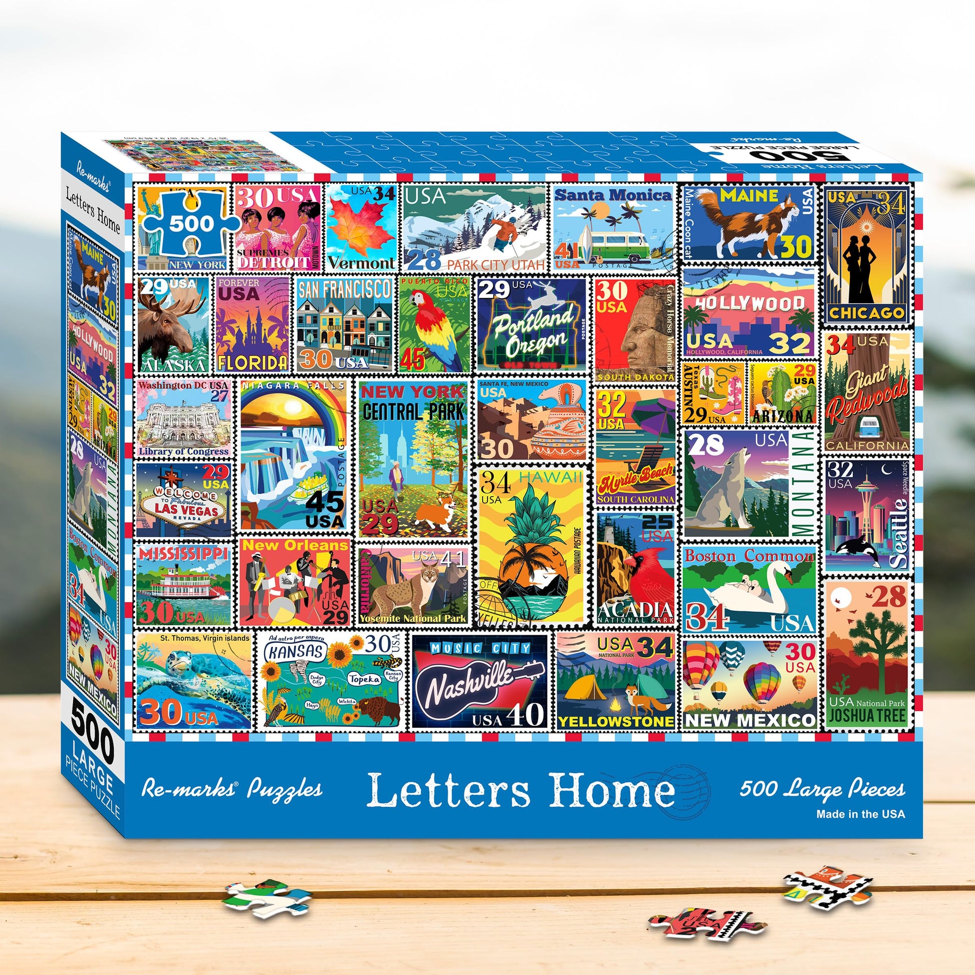 Re-marks Letters Home Stamp Collage Puzzle, 500-Piece Jigsaw Puzzle for All Ages