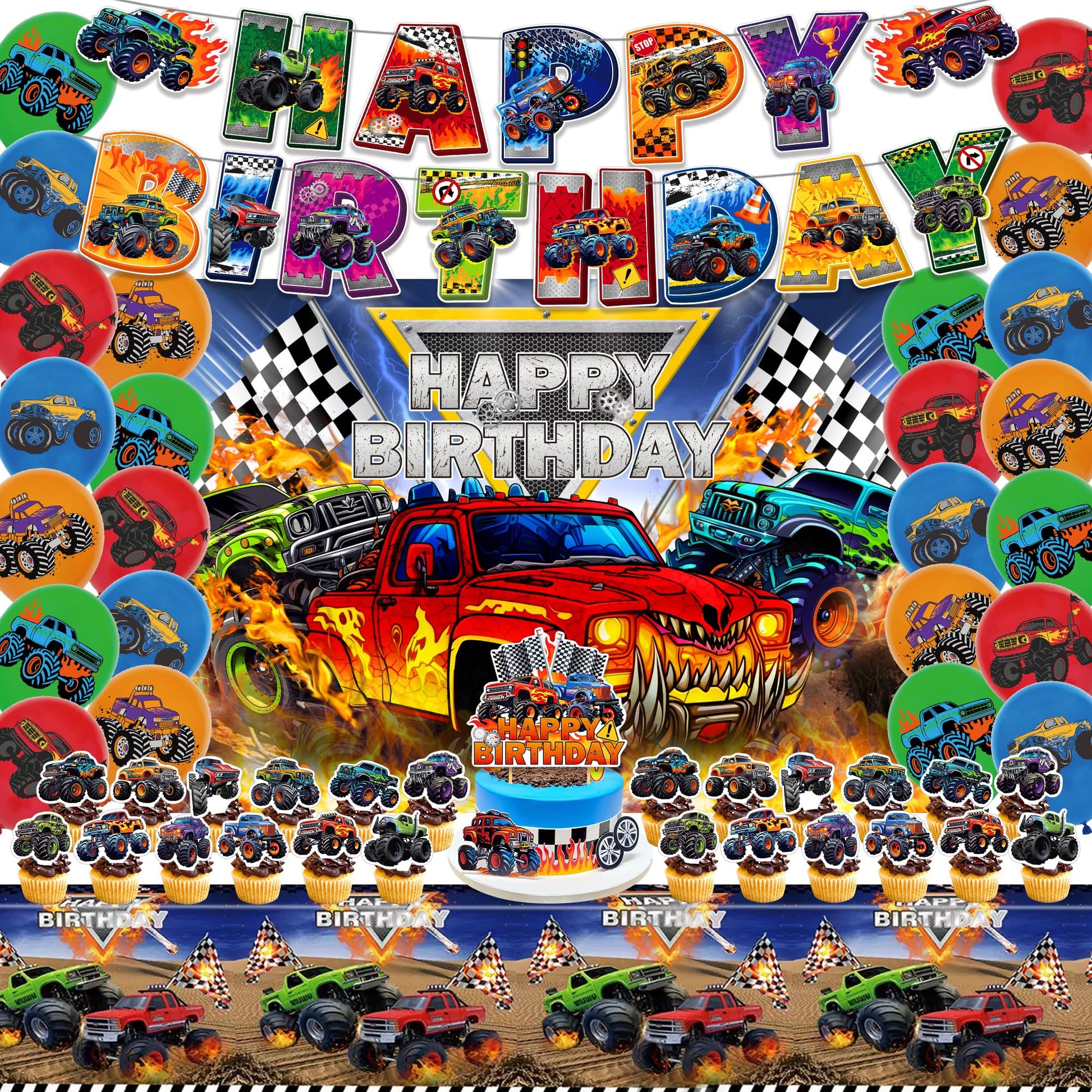 52Pcs Monster Truck Birthday Decorations, Party Supplies for Monster Truck