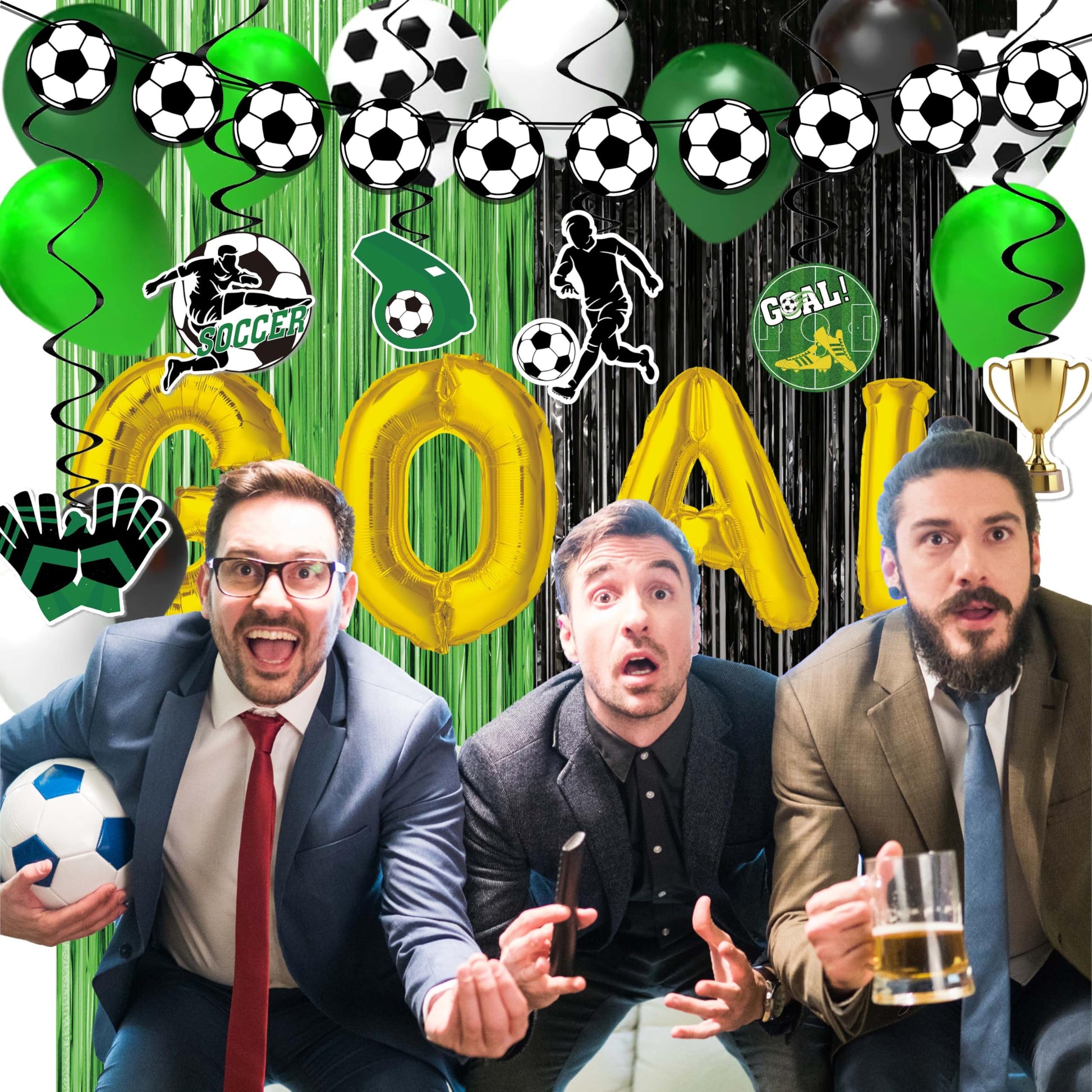 Soccer birthday Party Decorations, Soccer Birthday Party Supplies Kit, Include Sport Themed Birthday banner, Foil Fringe,Hanging Swirls, Soccer