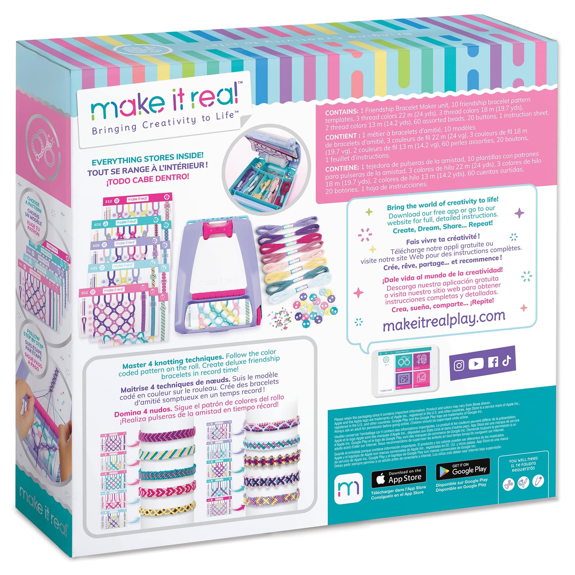 Make It Real Friendship Bracelet Maker Kit - Craft Up to 20 Stylish Bracelets with 100 Beads & Threads - Fun DIY Jewelry Set for Girls & Tweens