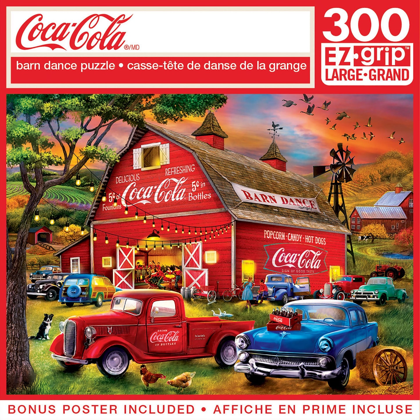 MasterPieces Coca-Cola - Barn Dance 300Pc Ezgrip Puzzle - Jigsaw Puzzle with Vibrant Artwork and Durable Pieces - Fun Family Activity, Brain