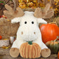 DolliBu Super Soft Fancy Floppy Moose Stuffed Animal with Pumpkin Decor and Personalization - Pumpkin Plush Animal for Fall, Halloween