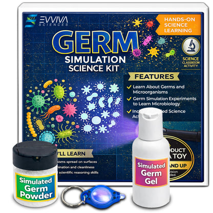 ES EVVIVA SCIENCES Germ Simulation Science Kit - Glow-in-the-Dark Powder & Gel - Blacklight Reactive Demonstration - Classroom Lab Activity - Ages 16+