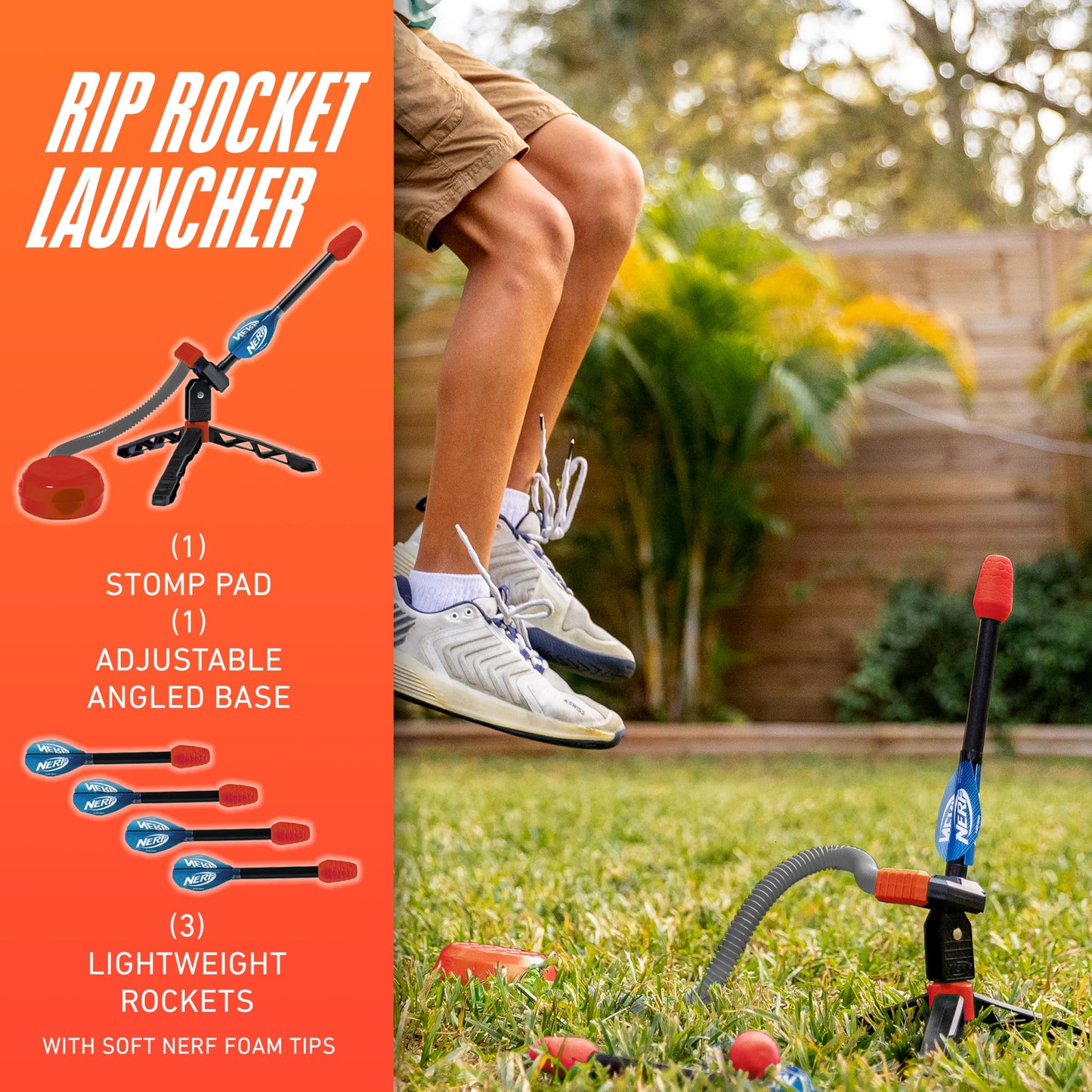 NERF Kids Toy Rocket Launcher - Rip Rocket Jump Rockets + Launcher - Boys + Girls Toy Stomp Pad + Missiles Set