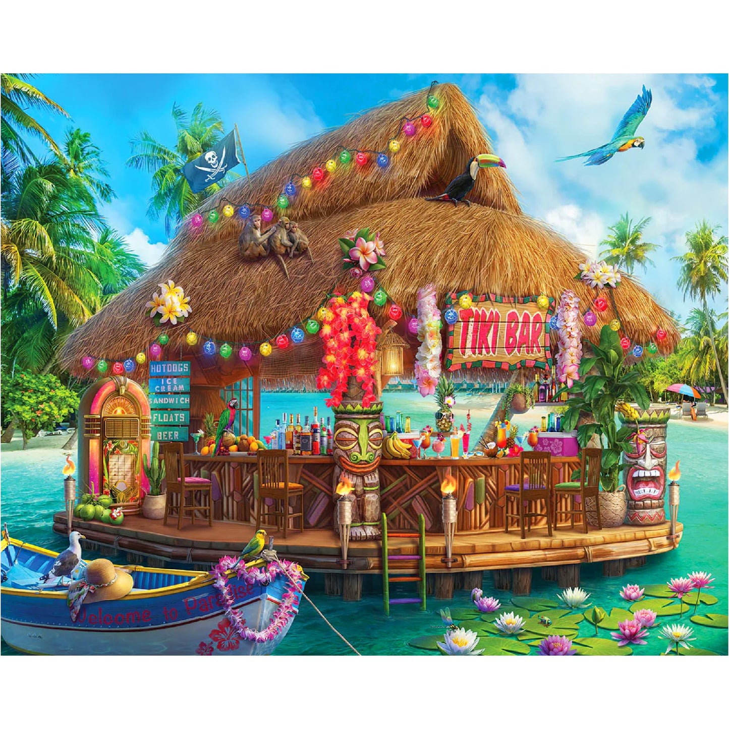 White Mountain 1000 Piece Jigsaw Puzzle Fun Coastal, Floating Tiki Bar