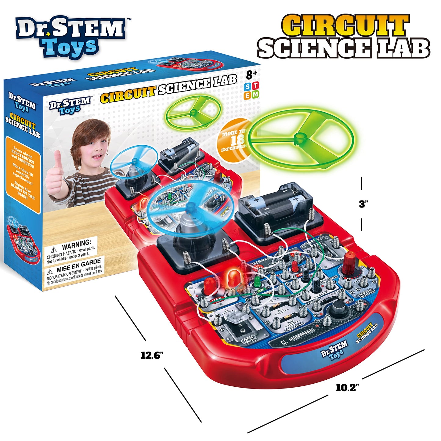 Dr. STEM Toys Circuit Board for Kids | Fun Educational Science Kit with Real Wires, LED Lights & a Fan that Actually Flies | Includes 18 Cool Science