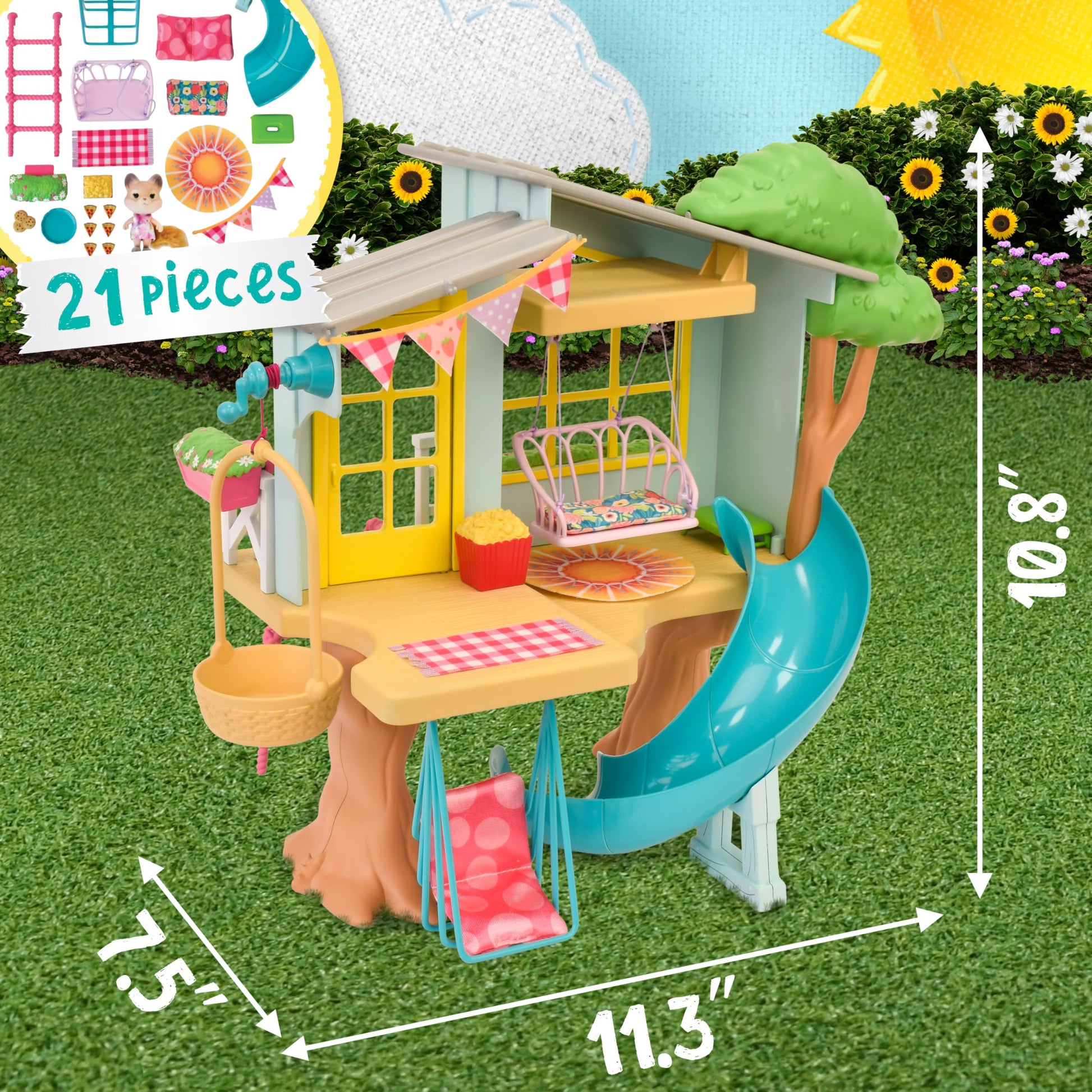 Honey Bee Acres Interactive 2 Story Tree House Playset with Exclusive Squirrel Poseable Figure Includes 21 Pieces