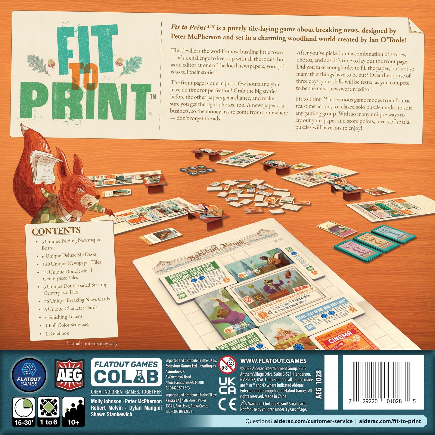 AEG & Flatout Games | Fit to Print | Build your Newspaper! | From the Creators of Cascadia | Easy to Learn | Quick to Play | Ages 10+ | For 1-6