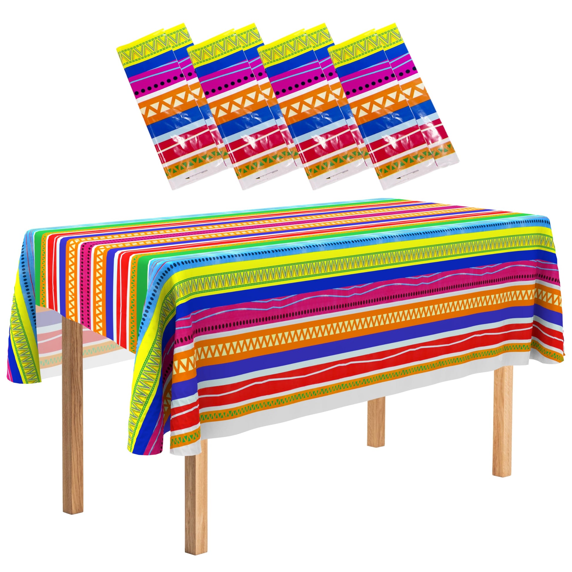 4E's Novelty Fiesta Plastic Tablecloth 4 Pack 54x108 Disposable Table Cover for Cinco De Mayo Party Supplies, Mexican Theme Kids Birthday, Taco