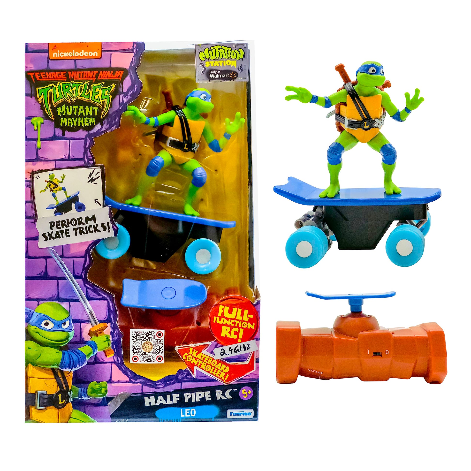 TEENAGE MUTANT NINJA Turtles Toy, Leonardo Half Pipe RC Skate Vehicle, 2.4 GHz Skateboard Controller, Mutant Mayhem TMNT Remote Control Toy for Kids