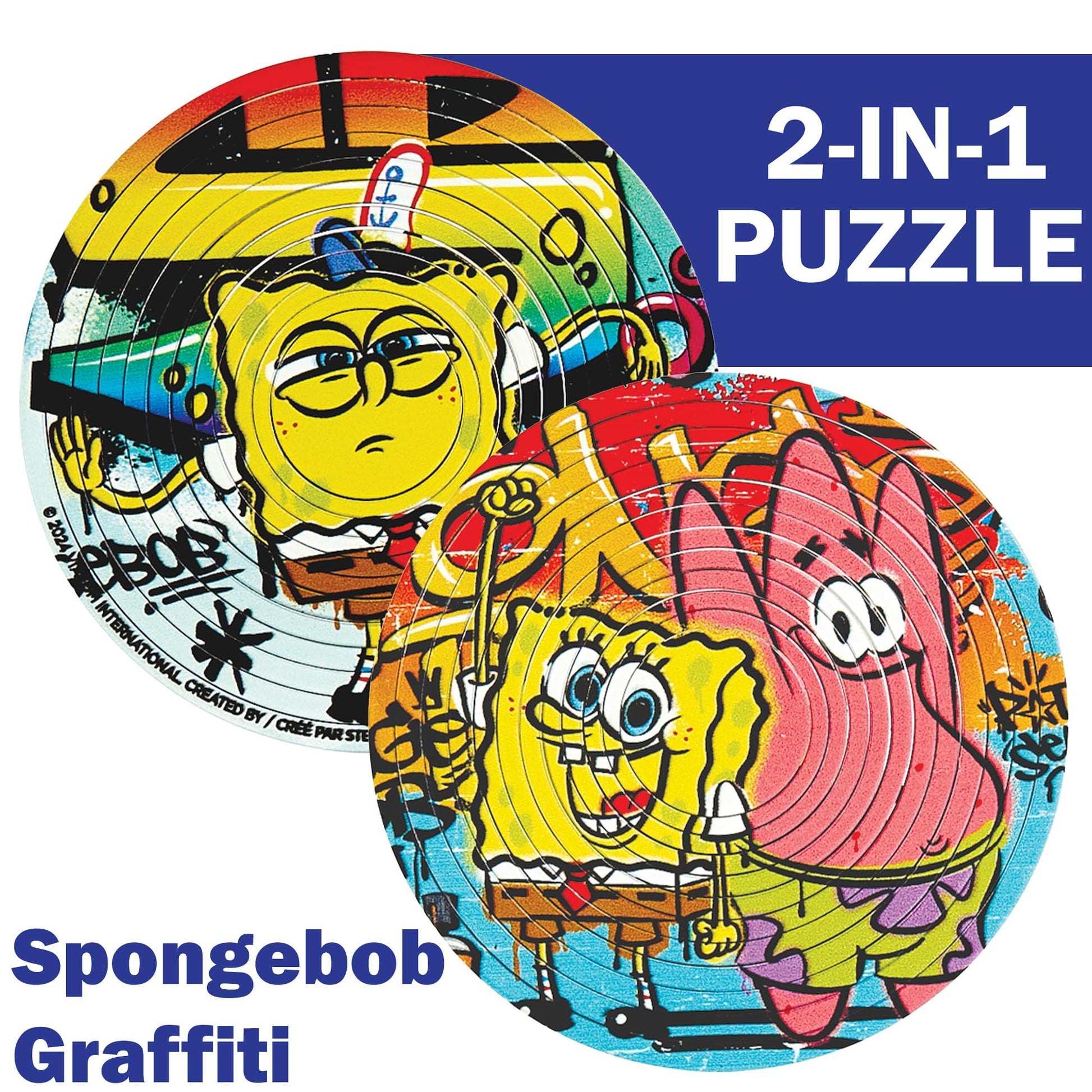 Spin Flip Puzzle: Spongebob Graffiti, 12 Rings, 3D Puzzle, Challenging, Fun, Interactive Brain Teaser for Kids and Adults, Stimulates Creativity