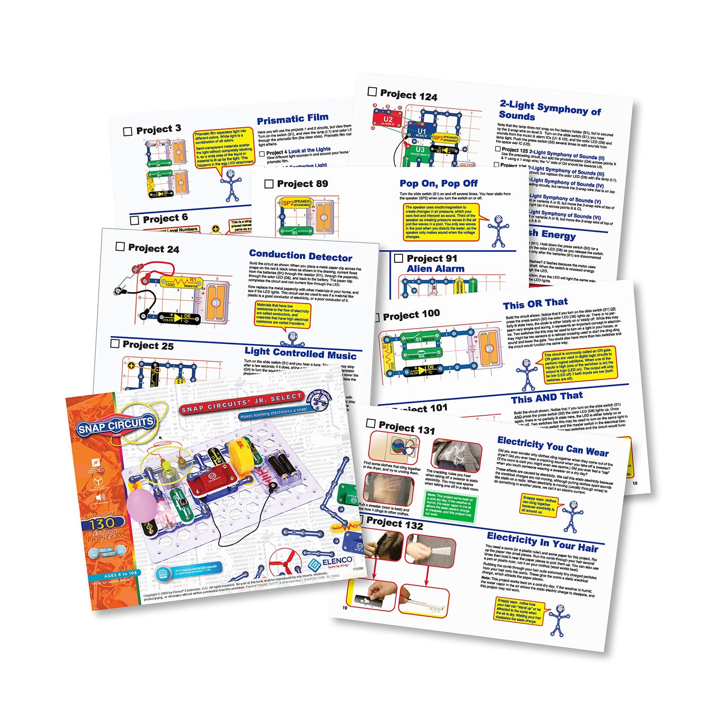 Snap Circuits Jr. Select SC-130 Electronics Exploration Kit | Over 130 Projects | Full Color Project Manual | 30+ Parts | STEM Educational Toys
