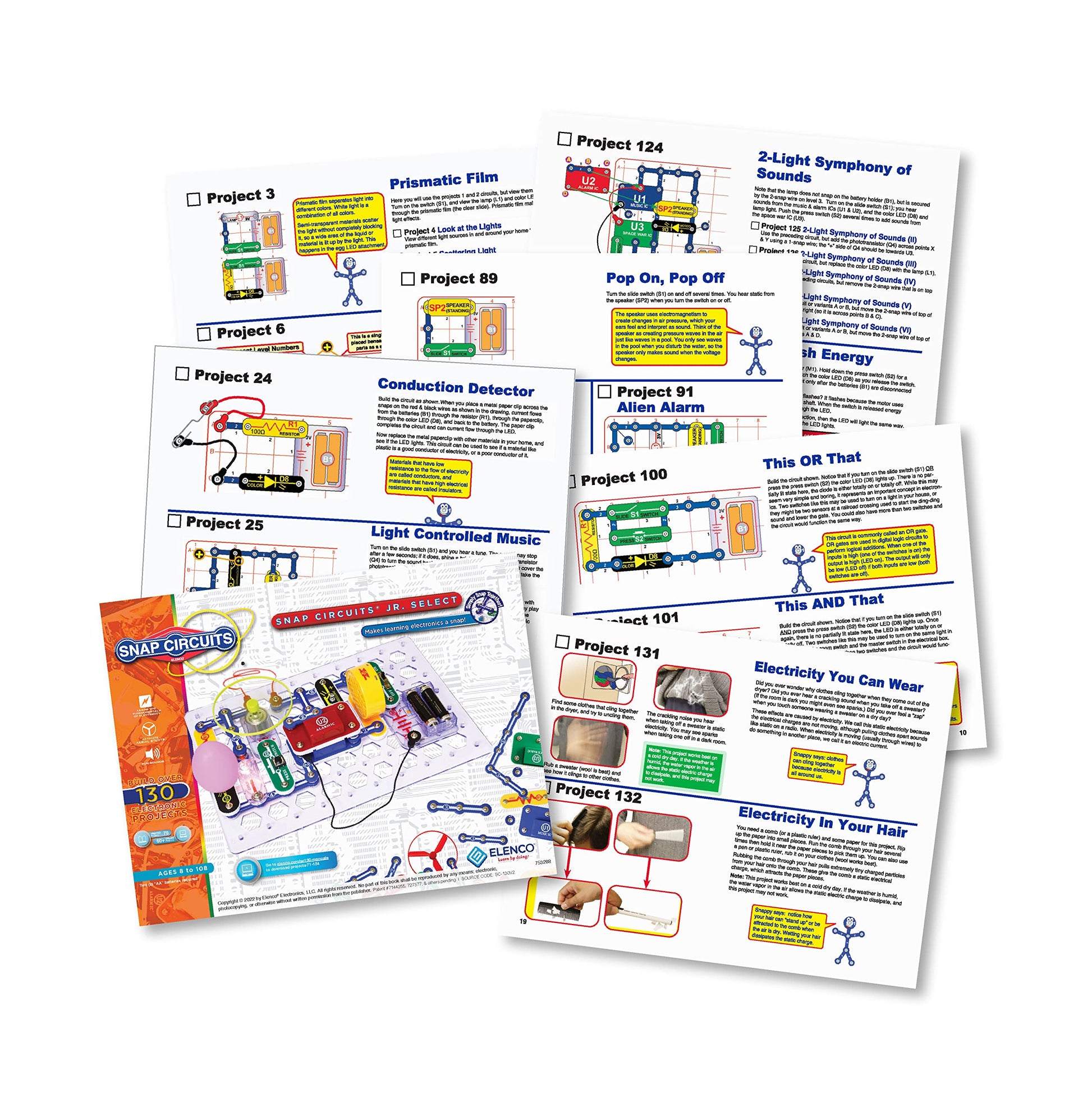 Snap Circuits Jr. Select SC-130 Electronics Exploration Kit | Over 130 Projects | Full Color Project Manual | 30+ Parts | STEM Educational Toys